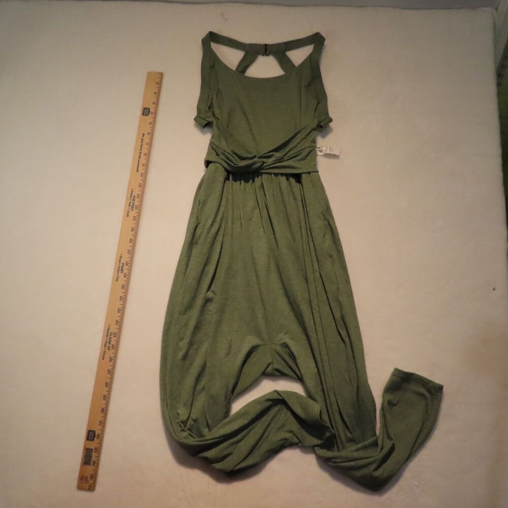 Halara Women's Medium Petite Green Heathered Twist Front Active Jumpsuit Open Ba